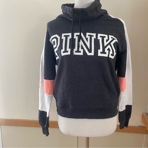 Victoria’s Secret PINK funnel neck sweatshirt crop oversized gray colorblock vs